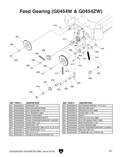 Parts for G0453W 15