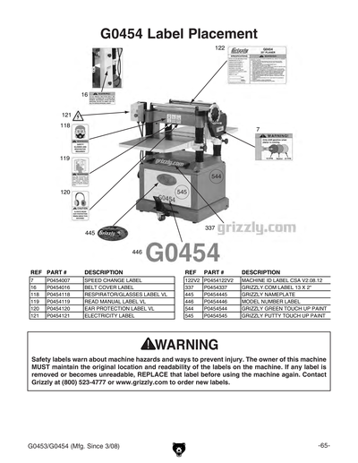 Part Diagram for G0454