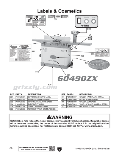 Parts for G0490ZX 8