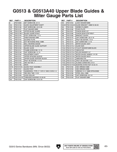 Part Diagram for G0513A40
