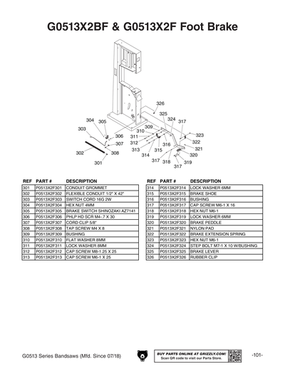 Parts for G0513ANV 17