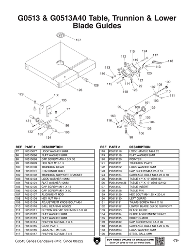 Part Diagram for G0513X2