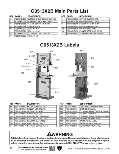 Part Diagram for G0513X2B