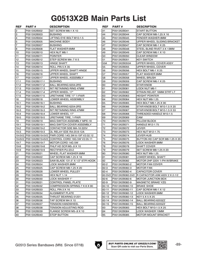 Part Diagram for G0513X2F