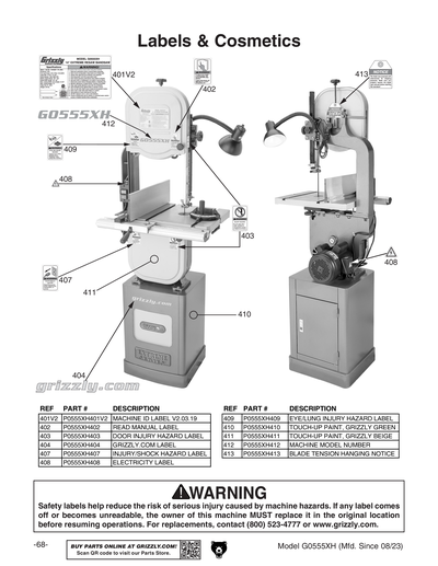 Part Diagram for G0555XH