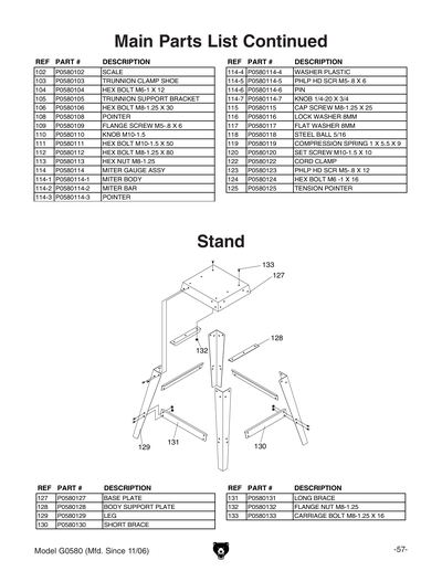 Part Diagram for G0580