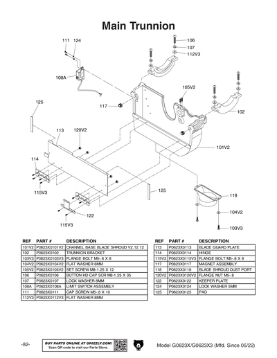 Part Diagram for G0623X3