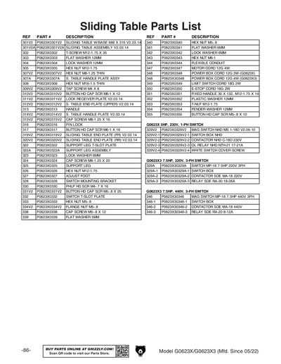 Part Diagram for G0623X3