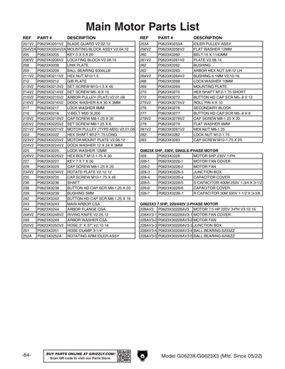 Part Diagram for G0623X