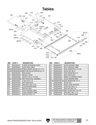 Part Diagram for G0623X