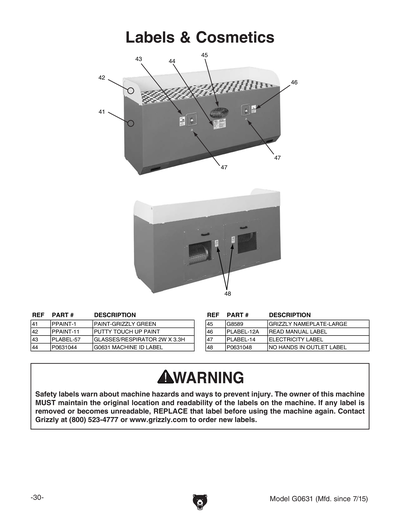 Part Diagram for G0631