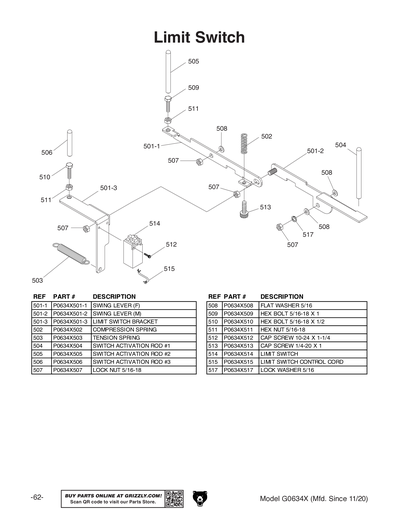 Parts for G0634X 12