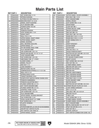 Part Diagram for G0640X