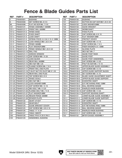 Part Diagram for G0640X