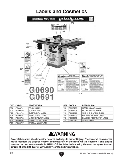 Part Diagram for G0691