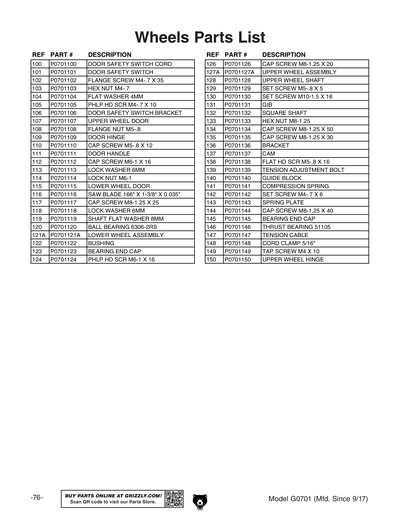 Part Diagram for G0701