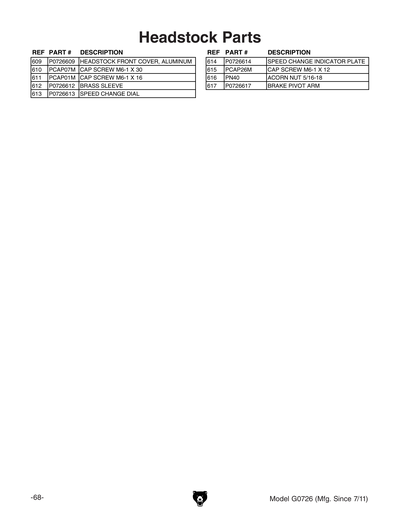 Part Diagram for G0726