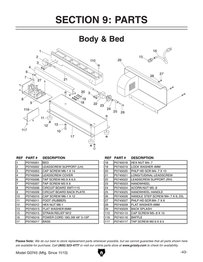 Parts for G0745 4