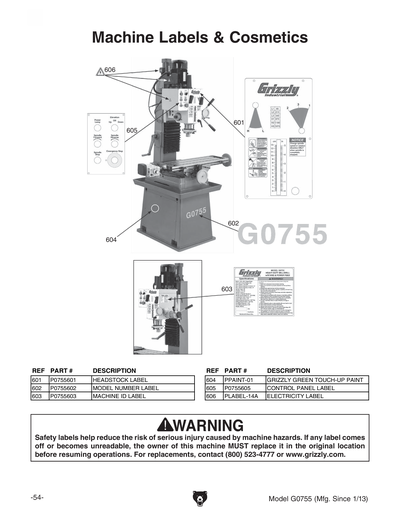 Part Diagram for G0755