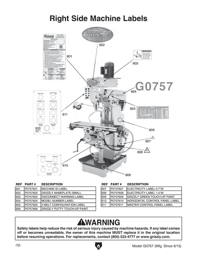 Parts for G0757 9