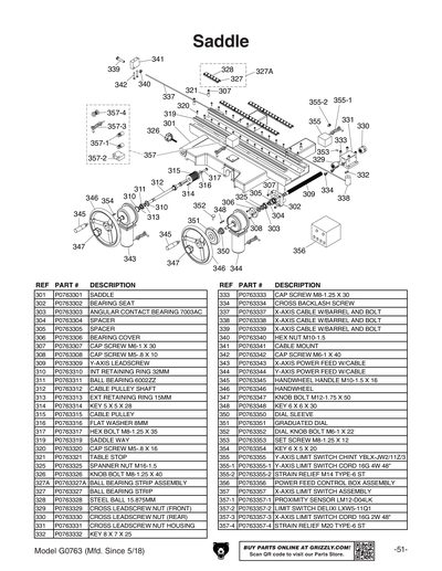 Parts for G0763 6