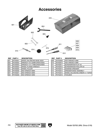 Parts for G0763 6