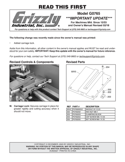 Part Diagram for G0765