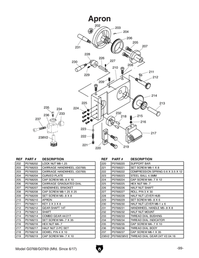 Parts for G0768 8