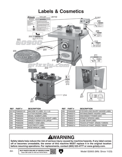 Parts for G0900 5 HP Deluxe Spindle Shaper - Grizzly Industrial, Inc.