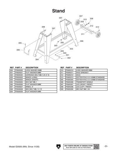 Part Diagram for G0926