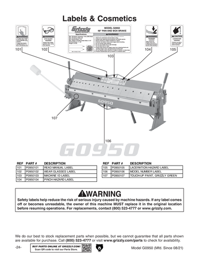 Part Diagram for G0950