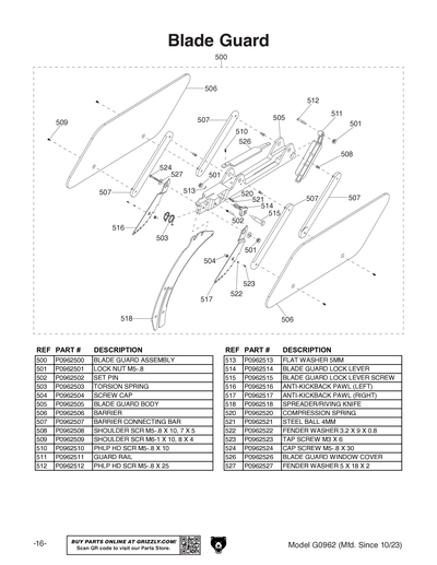 Part Diagram for G0962