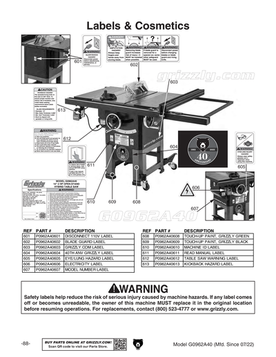Parts for G0962A40 10
