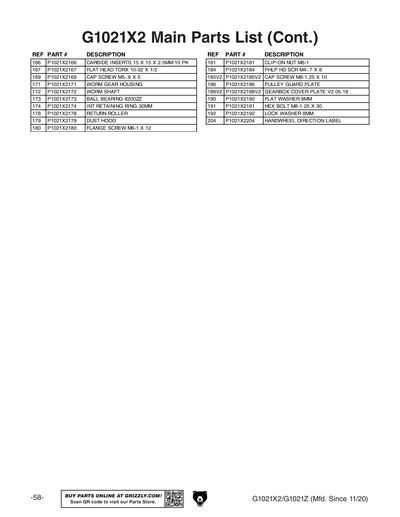 Part Diagram for G1021X2