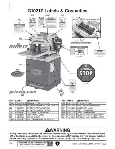 Part Diagram for G1021Z