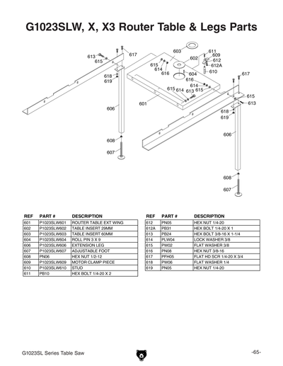 Part Diagram for G1023SLW