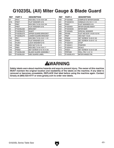 Part Diagram for G1023SLX