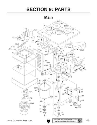 Parts for G1071 1 HP Oscillating Spindle Sander - Grizzly