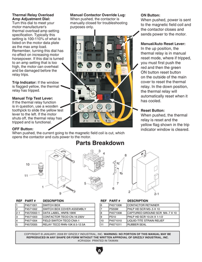 Parts for Magnetic Switch, Single-Phase, 220V Only, 2 HP