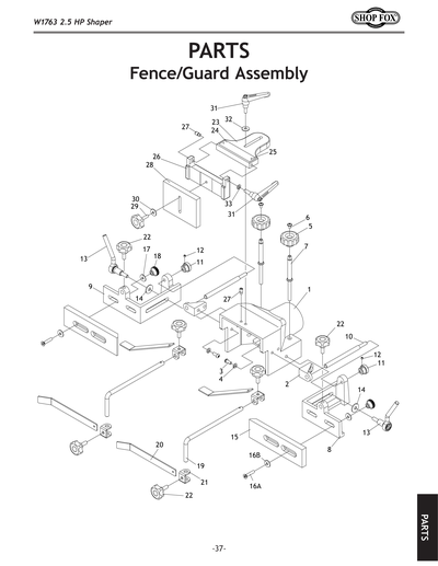 Parts for W1763 2-1/2 HP Shaper - Grizzly Industrial, Inc.