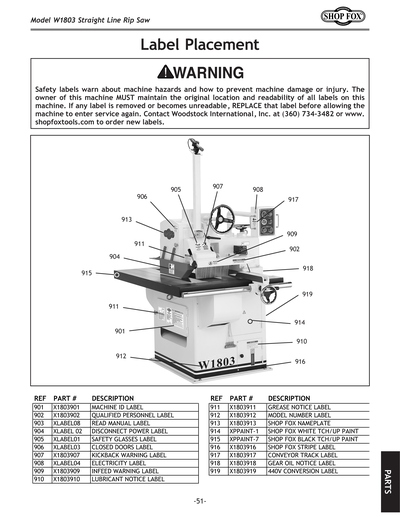 Parts for W1803 12