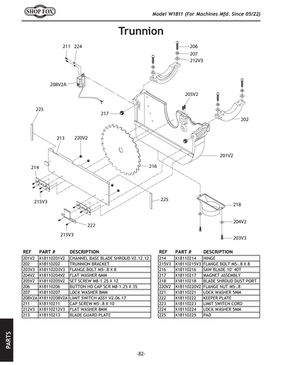 Parts for W1811 10