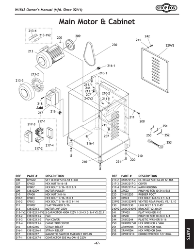 Parts for W1812 2 HP 7