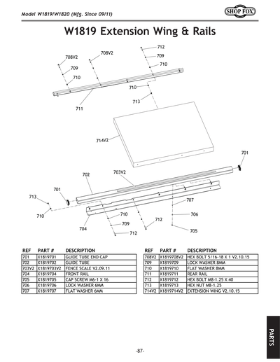 Parts for W1820 10