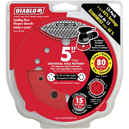 Image for Diablo T33520 - 5" 80 Grit (Coarse)  ROS Hook & Lock Discs 15 Pk