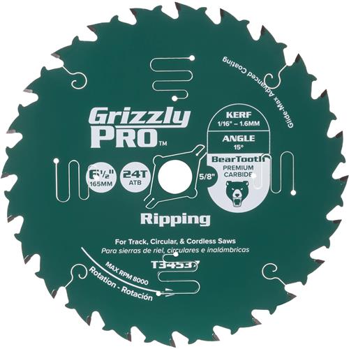 Image for Grizzly PRO T34537 - 6-1/2" x 5/8" 24T ATB Thin Kerf Ripping Saw Blade