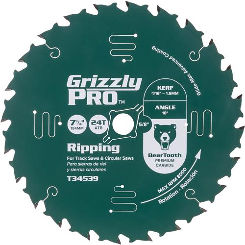 Image for Grizzly PRO T34539 - 7-1/4" x 5/8" 24T ATB Thin Kerf Ripping Saw Blade
