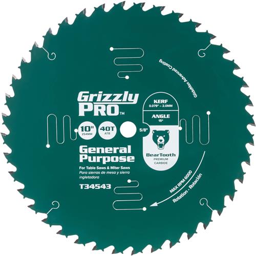 Image for Grizzly PRO T34543 - 10" x 5/8" 40T ATB Thin Kerf Combination Saw Blade