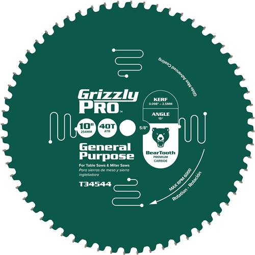 Image for Grizzly T34544 - 10" x 5/8" 40T ATB General Purpose Saw Blade