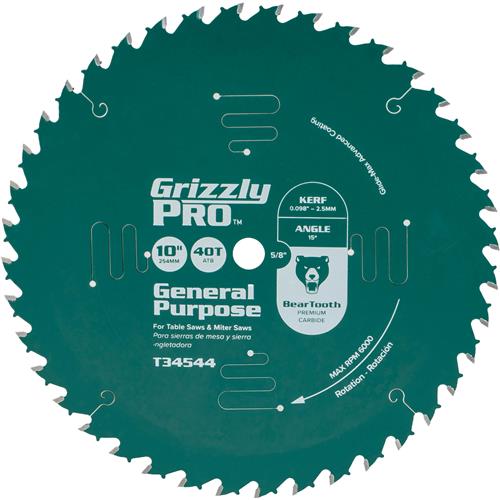Image for Grizzly PRO T34544 - 10" x 5/8" 40T ATB General Purpose Saw Blade